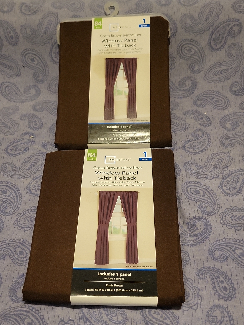 Mainstays Brown Microfiber Window Panel with Tieback - Single Panel 2 Panels NWT